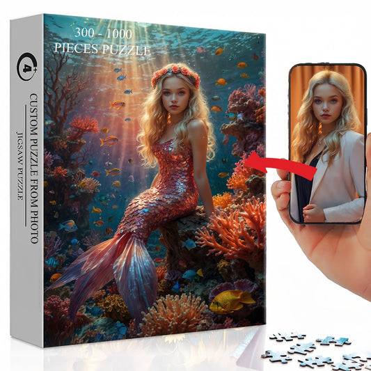 Custom Mermaid Puzzle – Transform Your Girl’s Photo into a Beautiful Mermaid Tale | Perfect Ocean-Themed Gift for Little Fantasy Lovers 🌊🧜‍♀️. R26(XTX)