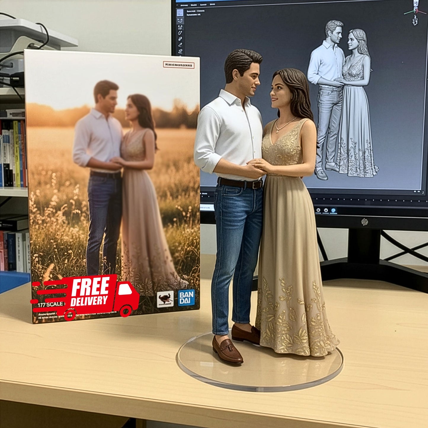 Custom Realistic Wedding Couple Bobbleheads – Personalized 3D Bride and Groom Figurines – Unique Wedding Cake Topper, Engagement, or Anniversary Gift for Couples