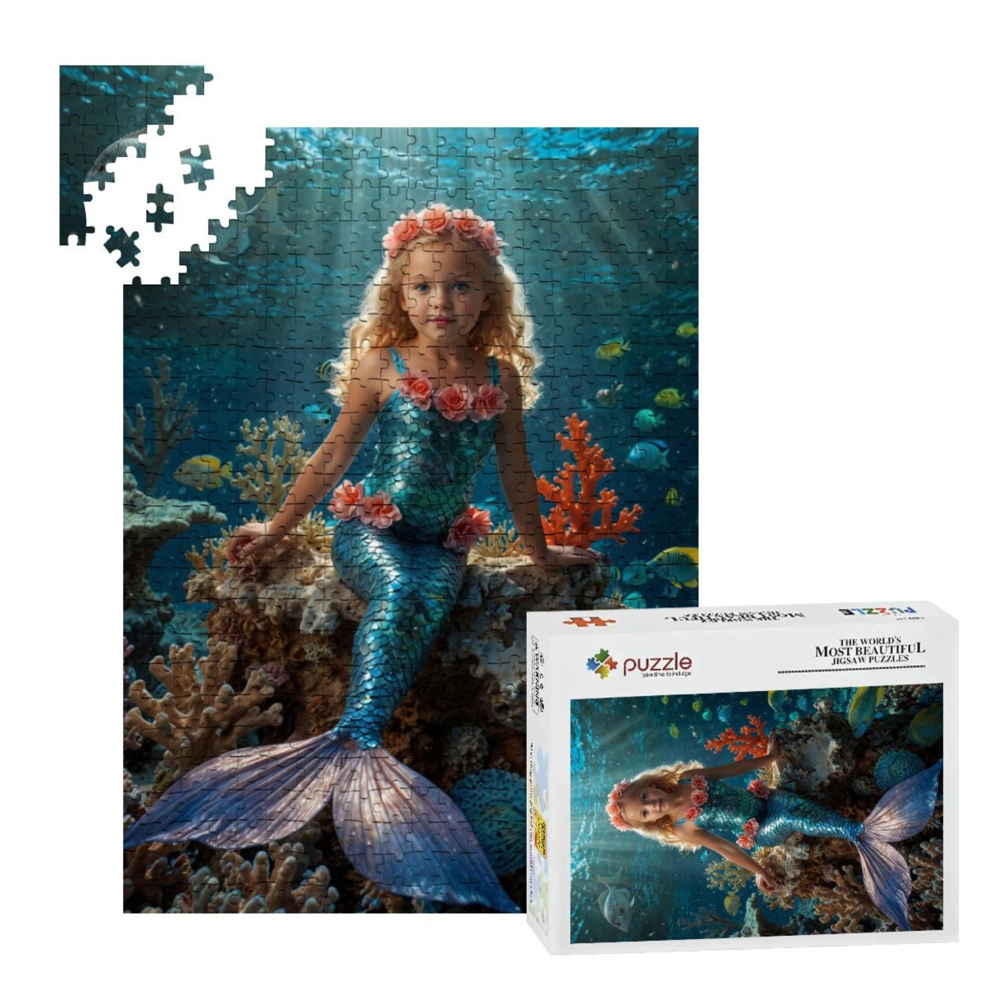 Custom Mermaid Puzzle for Kids – Dive into a Whimsical Underwater World with Your Child’s Photo | Keepsake for Mermaid-Loving Girls 🐠🌟. R26(MXX)
