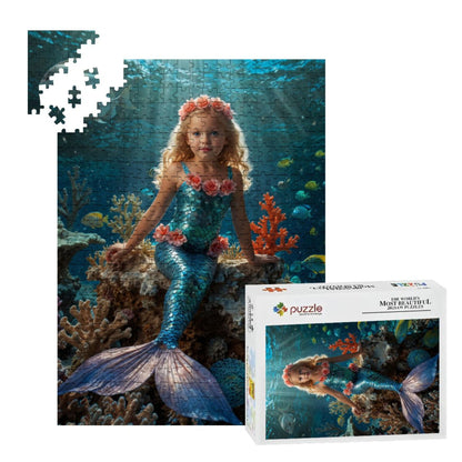 Custom Mermaid Puzzle for Kids – Dive into a Whimsical Underwater World with Your Child’s Photo | Keepsake for Mermaid-Loving Girls 🐠🌟. R26(MXX)