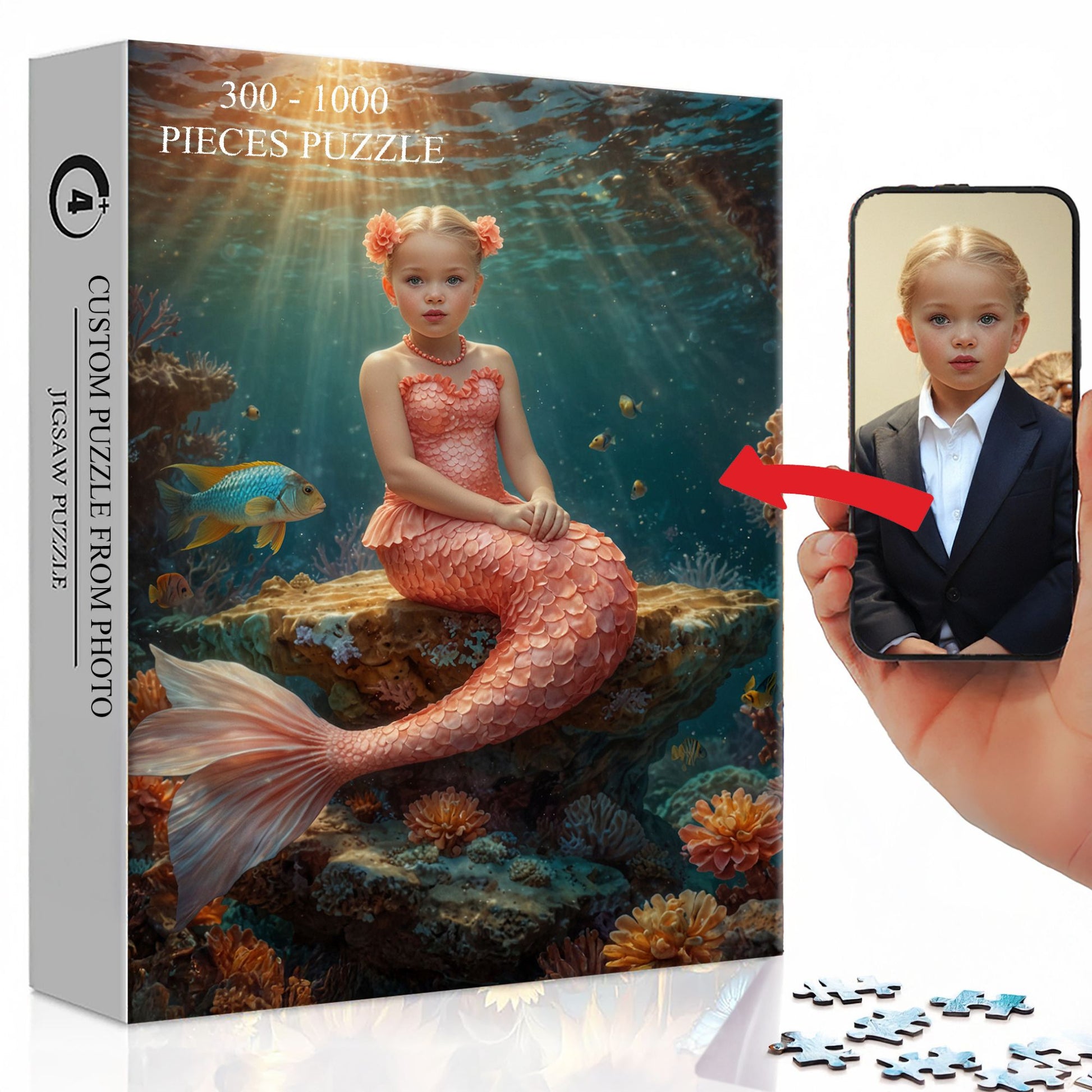 Personalized Mermaid Puzzle – Create a Stunning Mermaid Portrait from Your Daughter’s Photo, Magical Ocean Keepsake Gift Idea 🧜‍♀️🎨. R26(MXX)