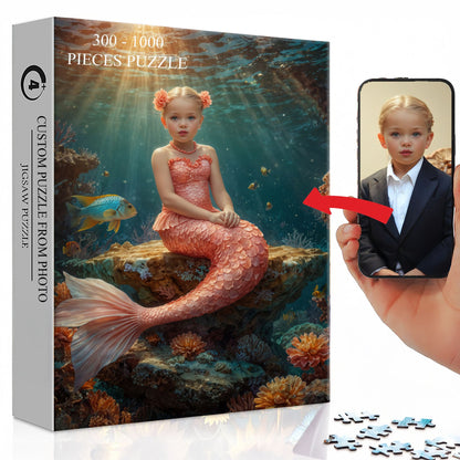 Personalized Mermaid Puzzle – Create a Stunning Mermaid Portrait from Your Daughter’s Photo, Magical Ocean Keepsake Gift Idea 🧜‍♀️🎨. R26(MXX)