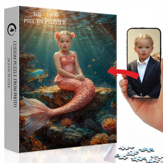 Personalized Mermaid Puzzle – Create a Stunning Mermaid Portrait from Your Daughter’s Photo, Magical Ocean Keepsake Gift Idea 🧜‍♀️🎨. R26(MXX)