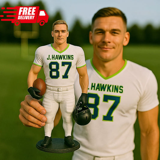 Custom 3D Football Player Figurine Made from Your Photo – Personalized Bobblehead Gift for Athletes, Sports Fans, Birthdays, or Team Awards