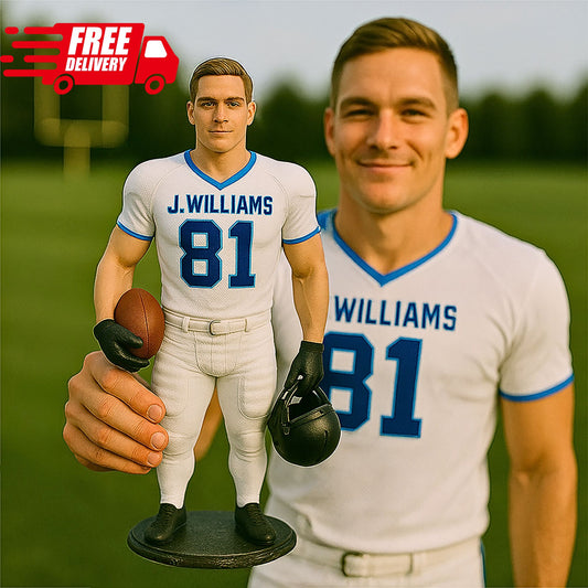 Custom 3D Printed Realistic Football Player Figurine from Your Photo – Personalized Sports Bobblehead Gift for Kids, Men, Moms, and Football Fans