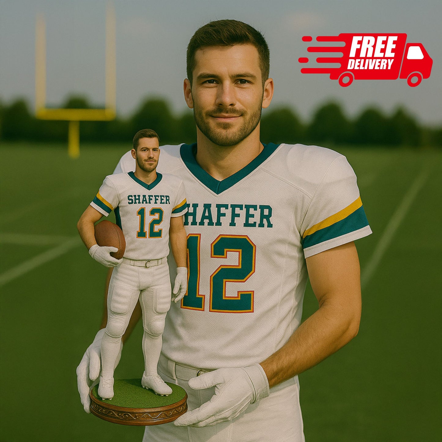 Custom 3D Football Player Figurine Made from Your Photo – Personalized Bobblehead Gift for Athletes, Sports Fans, Birthdays, or Team Awards
