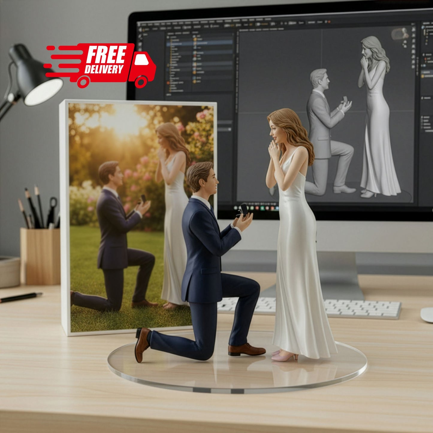 Custom Realistic Bride and Groom Bobbleheads – Handcrafted Wedding Cake Topper Figurines – Personalized Couple Gift for Engagement.