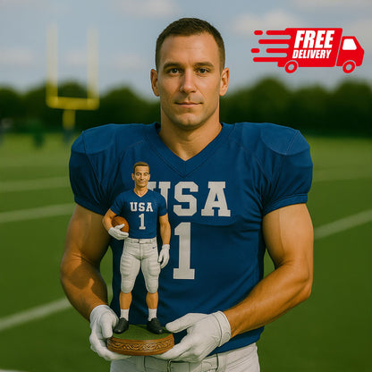 Custom 3D Football Player Figurine Made from Your Photo – Personalized Bobblehead Gift for Athletes, Sports Fans, Birthdays, or Team Awards