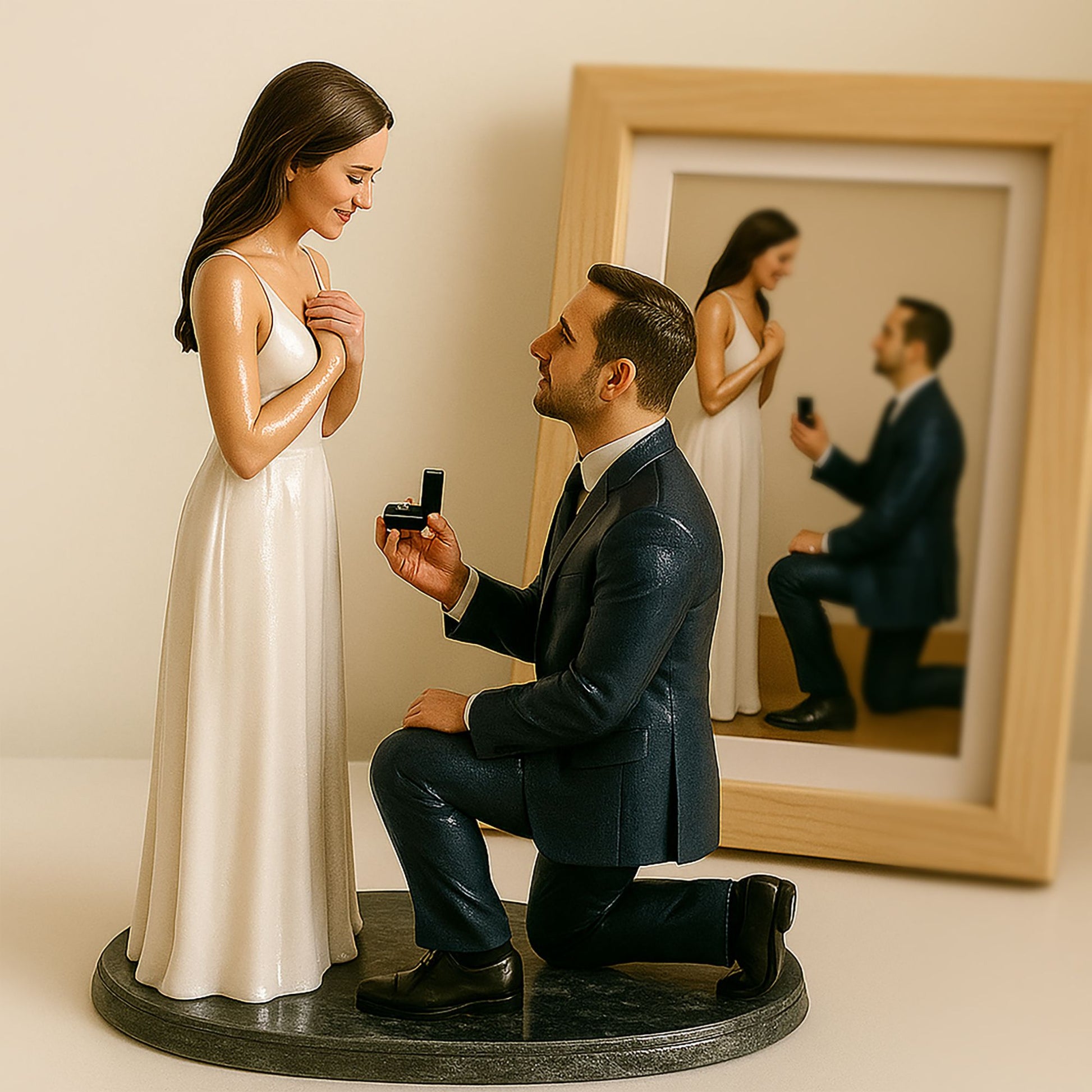 Celebrate love with a one-of-a-kind keepsake! Our&nbsp;custom color 3D printed wedding couple figurine is a beautifully detailed and realistic sculpture that captures you and your partner in a moment that lasts forever. Whether it's for a wedding cake topper, an anniversary gift, or a romantic home display, this personalized figurine is crafted to reflect your style, attire, and personality—down to the smallest details.