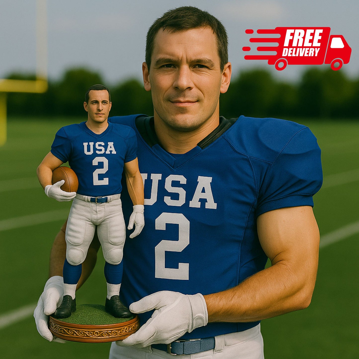 Custom Football Figurines from Your Photo, Personalized 3D Printed Sports Bobbleheads, Hand-Sculpted Gifts for Athletes, Fans, and Collectors