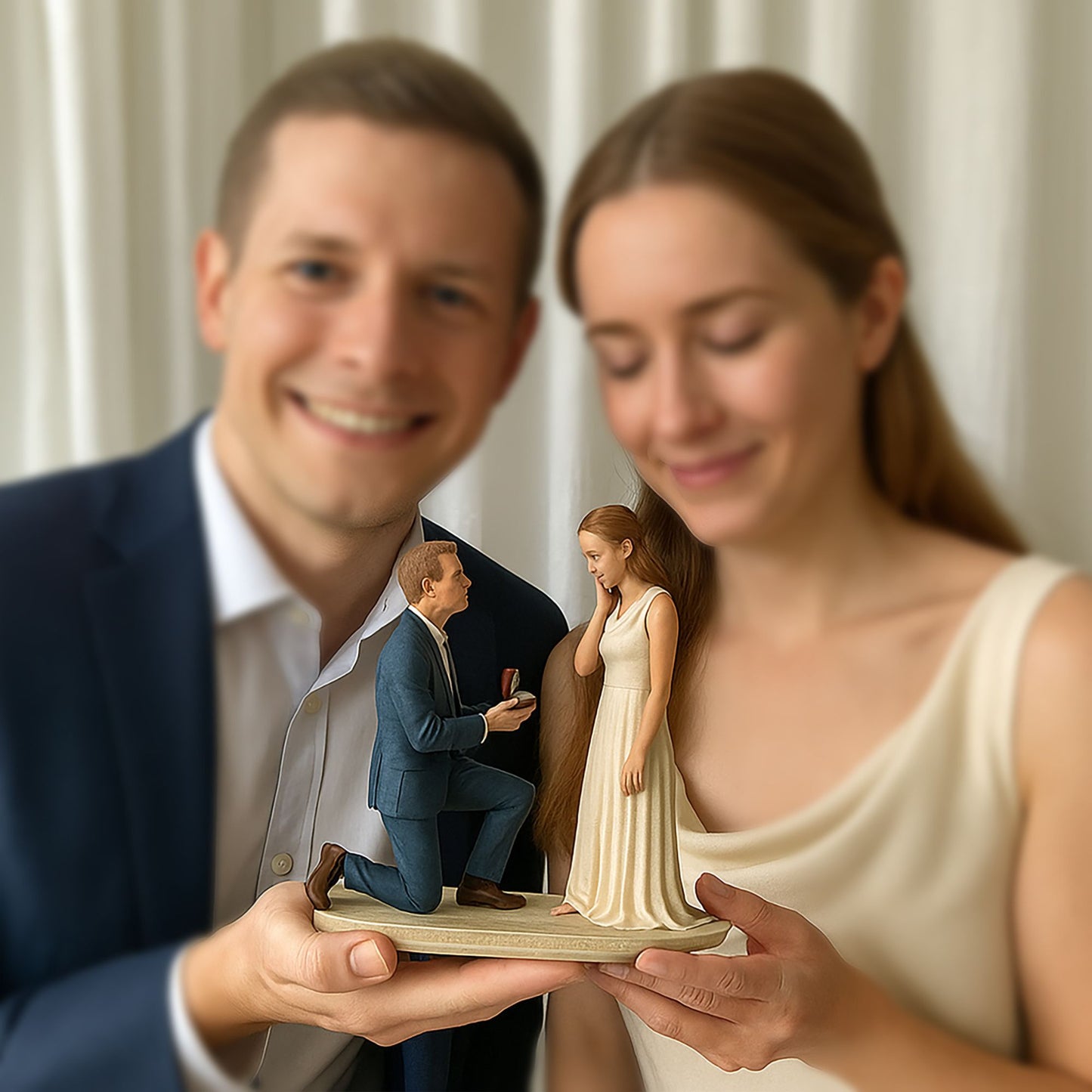 Celebrate love with a one-of-a-kind keepsake! Our&nbsp;custom color 3D printed wedding couple figurine is a beautifully detailed and realistic sculpture that captures you and your partner in a moment that lasts forever. Whether it's for a wedding cake topper, an anniversary gift, or a romantic home display, this personalized figurine is crafted to reflect your style, attire, and personality—down to the smallest details.