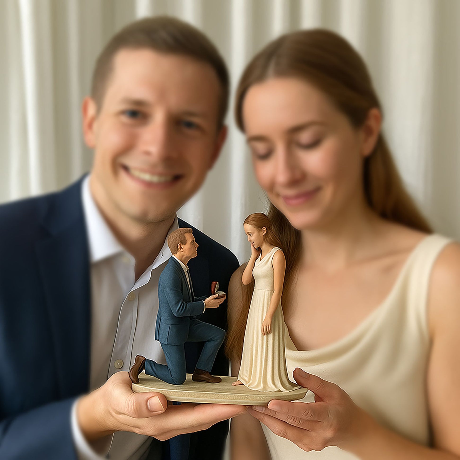 Celebrate love with a one-of-a-kind keepsake! Our&nbsp;custom color 3D printed wedding couple figurine is a beautifully detailed and realistic sculpture that captures you and your partner in a moment that lasts forever. Whether it's for a wedding cake topper, an anniversary gift, or a romantic home display, this personalized figurine is crafted to reflect your style, attire, and personality—down to the smallest details.