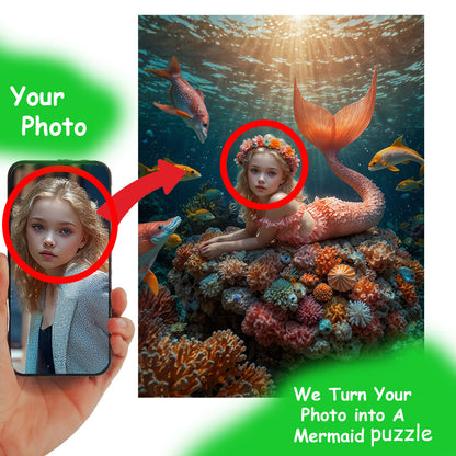 🌊 Custom Mermaid Kids Puzzle – Personalized Puzzle from Your Child’s Photo | Unique Gift & Keepsake for Mermaid-Loving Kids 🧜‍♀️