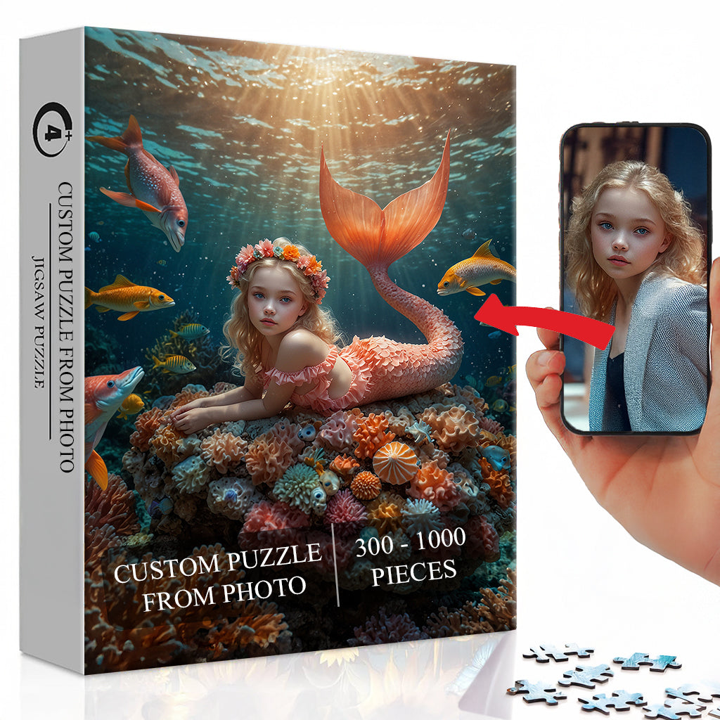 🌊 Custom Mermaid Kids Puzzle – Personalized Puzzle from Your Child’s Photo | Unique Gift & Keepsake for Mermaid-Loving Kids 🧜‍♀️